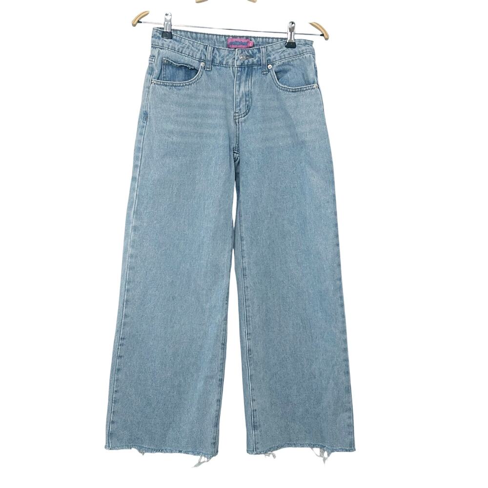 Edikted XS Light Wash Raw Hem Wide Leg Jeans 9" Rise